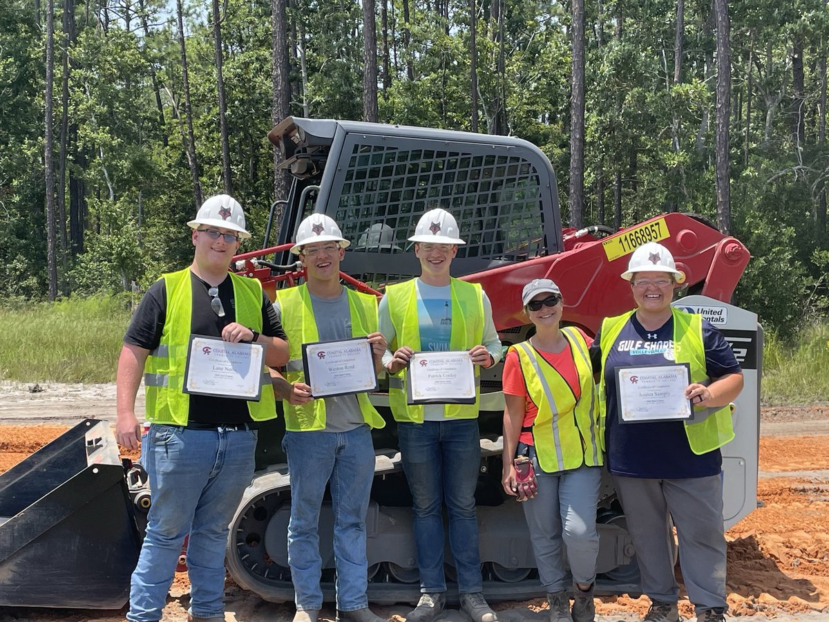 Final day of Summer WAVE & Coastal Alabama Community College Heavy Equipment Operator+Skidsteer class is complete! Rising junior, Weston Reed; recent grads, Patrick Conley and Lane Nolte; and Coach Jessica Sampley successfully passed all check-offs and earned their certificates! https://t.co/XGHvSTiyvn