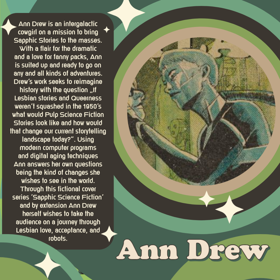 Groundworksaz's tweet photo. This month in our Groundworks Gallery we are hosting Sapphic Science Fiction with works by Ann Drew (She/Her/They, IG: sapphic_scify_comics). Come enjoy this solo exhibit with works that combine queer and lesbian love stories with a pulp science fiction aesthetic! https://t.co/0ZCsOCkPo0