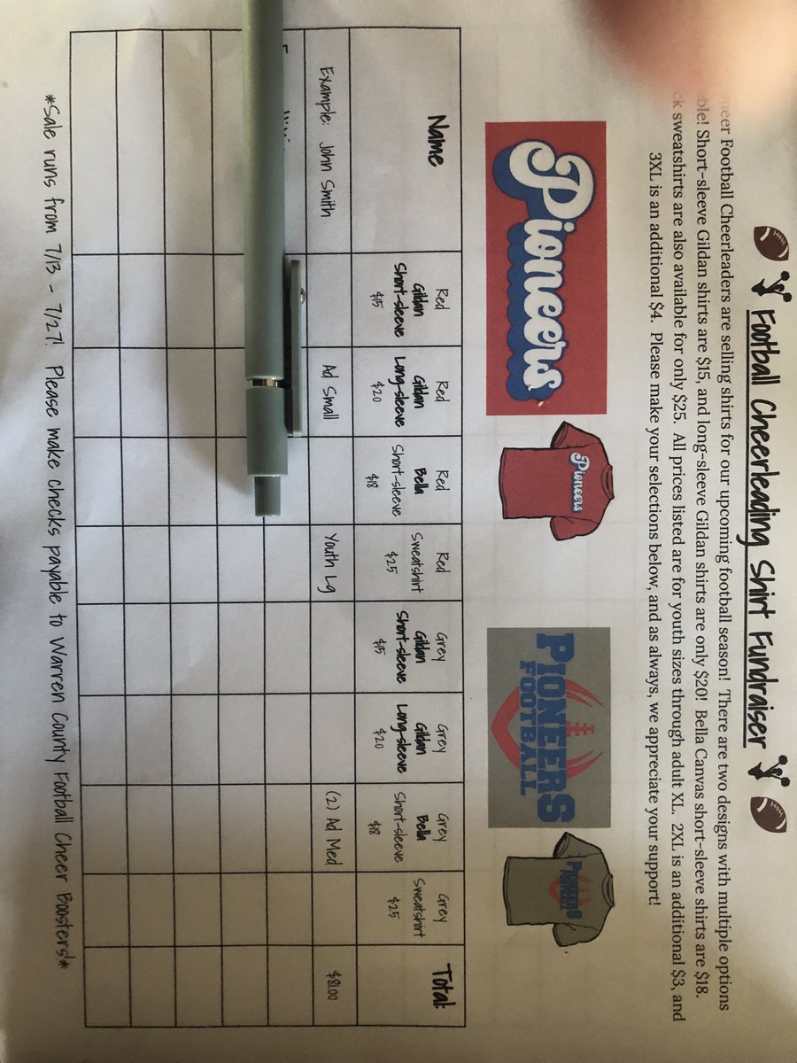 My daughter is selling shirts for her Football/Competition cheer squad.  Let me know if you want one.  Tks!