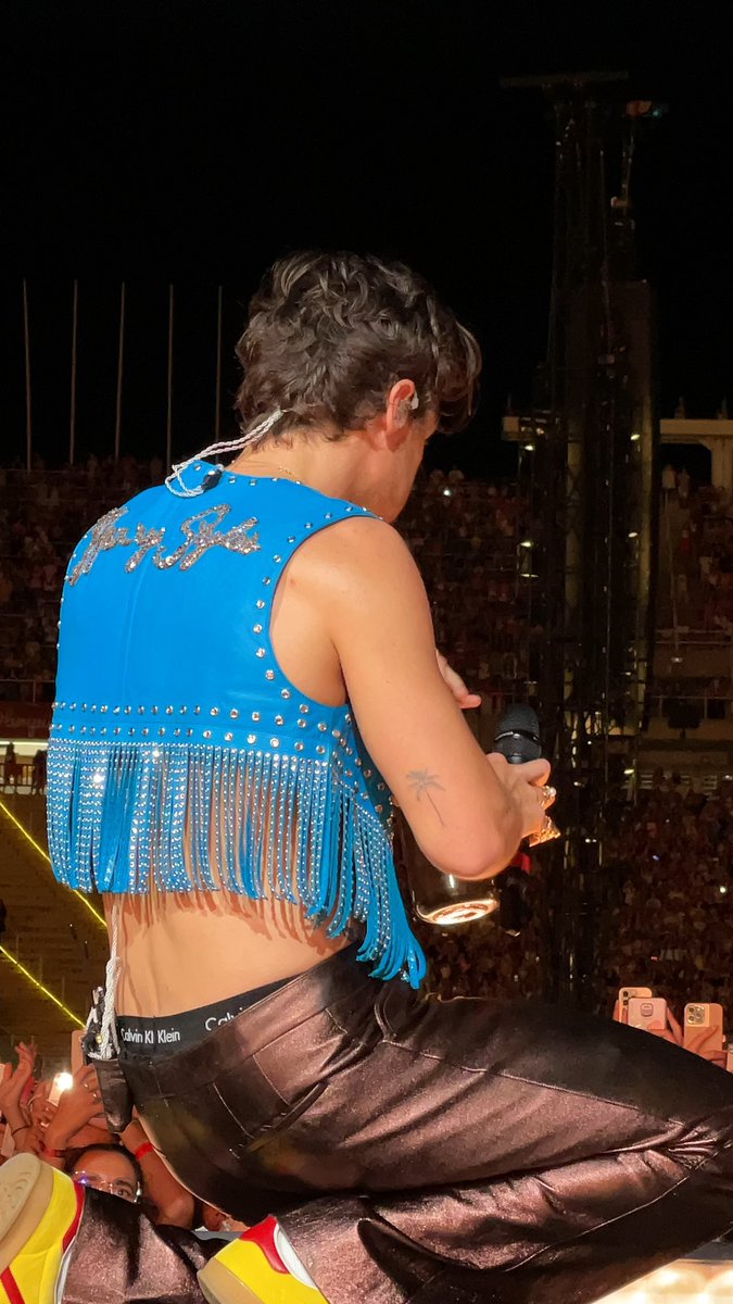 hsdtogethertour's tweet photo. Harry drinking water on stage at Estadi Olímpic Lluís Companys in Barcelona, Spain - 12 July (via @stharrvhaze) https://t.co/iAWSwcIHrg