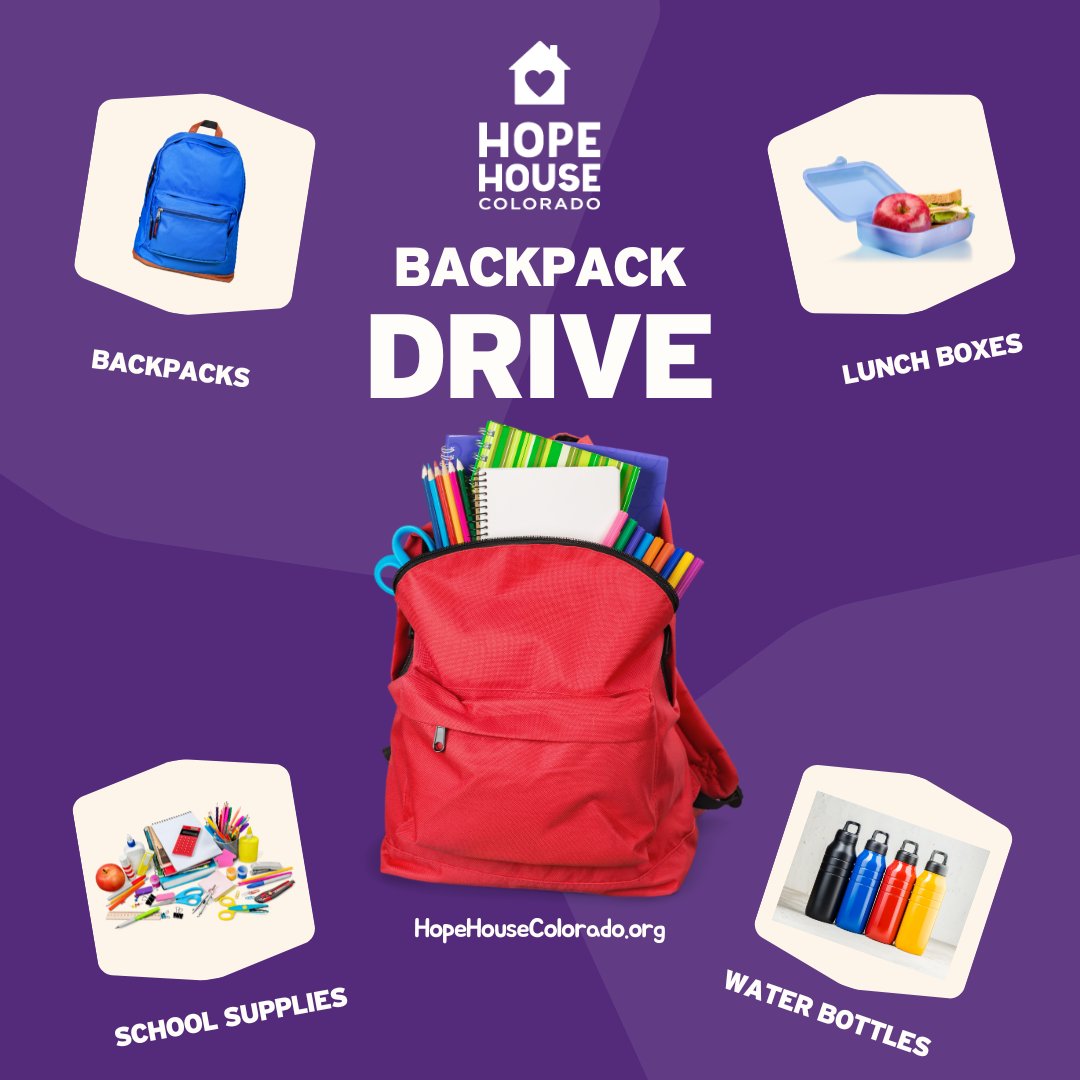 It's back to school time soon! Pledge to purchase a backpack or school supplies to help our teen moms and their children start the school year off well! Pledge for items here: hopehousecolorado.org/backpack-drive/.