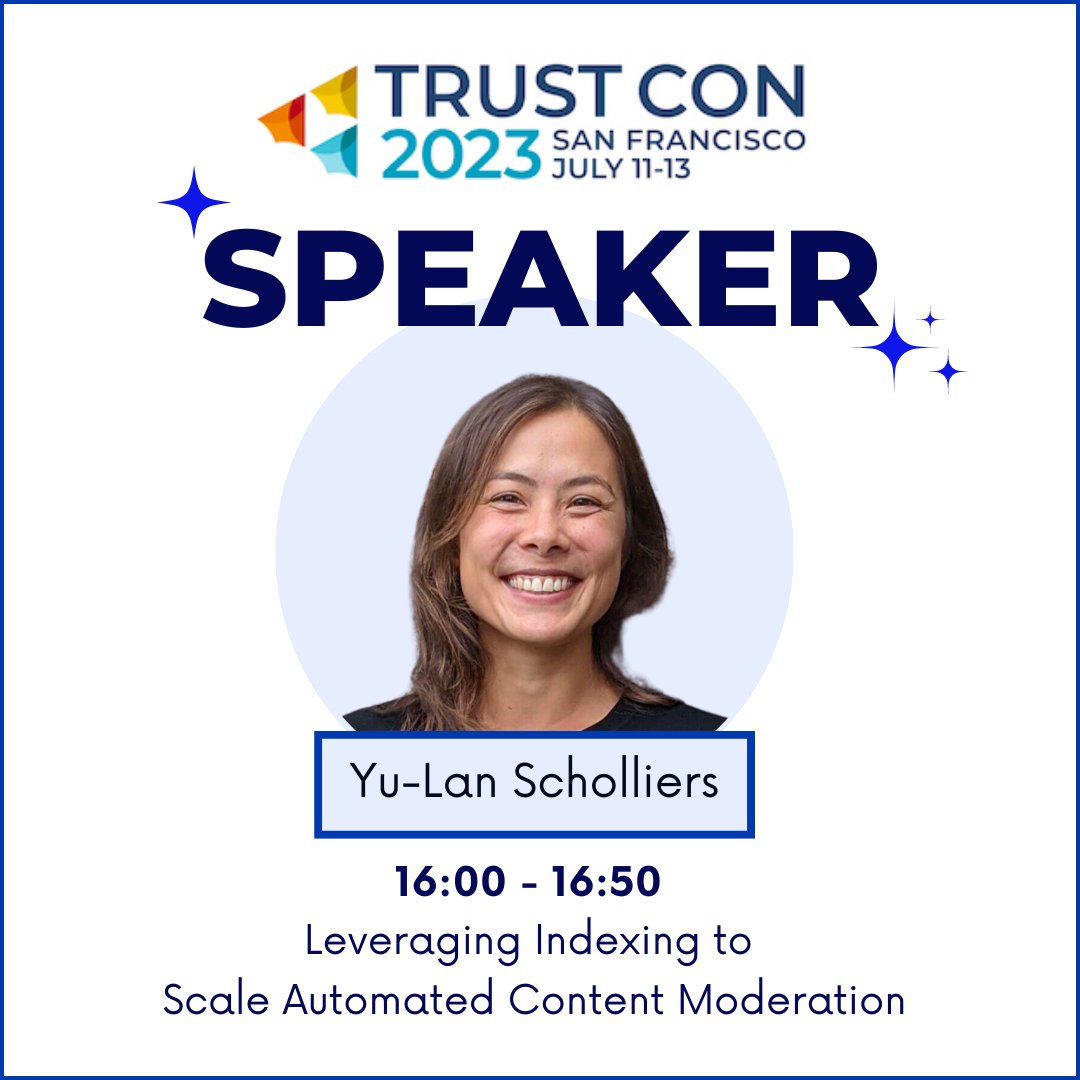 ⚡ T-30 minutes, don’t miss out! How can you leverage human moderation to create repositories of known bad or safe content and proactively remove subsequent uploads of similar or exact copies of that content automatically? Join our Head of Product, Yu-Lan to find out! #Trustcon