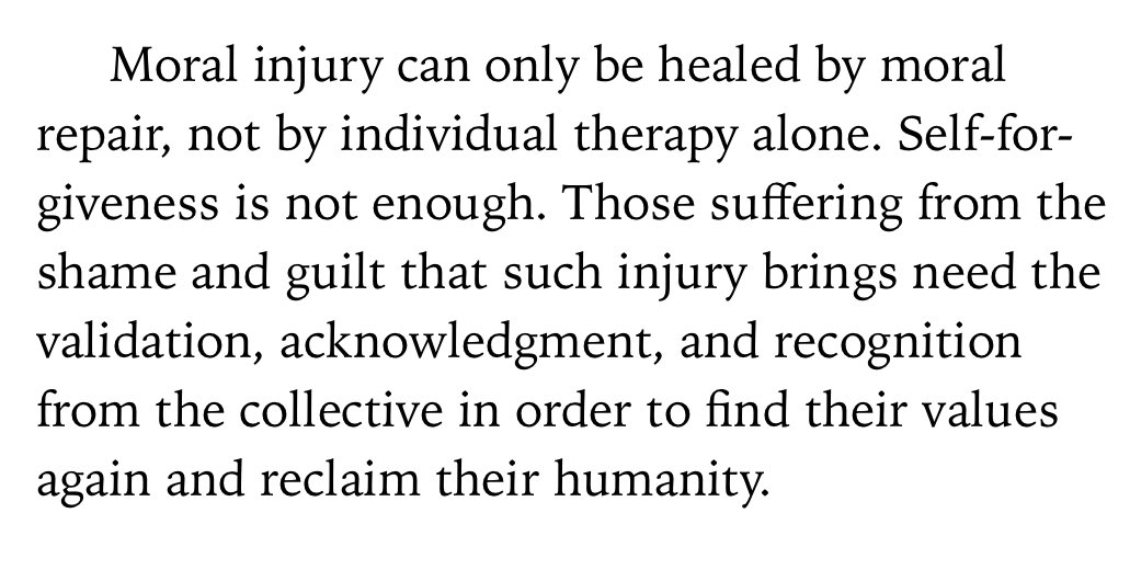 Just finished this book about post-traumatic growth by the magnificent Dr. Edith Shiro & this quote👇 on #MoralInjury is so important for trauma-informed spaces. Validation, acknowledgment & recognition by the collective is critical for the traumatized to regain their humanity 💯