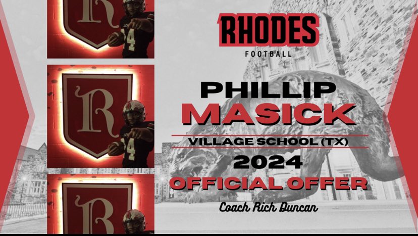 MasickPhillip's tweet photo. After a great conversation with @coachrichduncan I am blessed to have received an offer from @RhodesFootball https://t.co/cbMNfazw8i