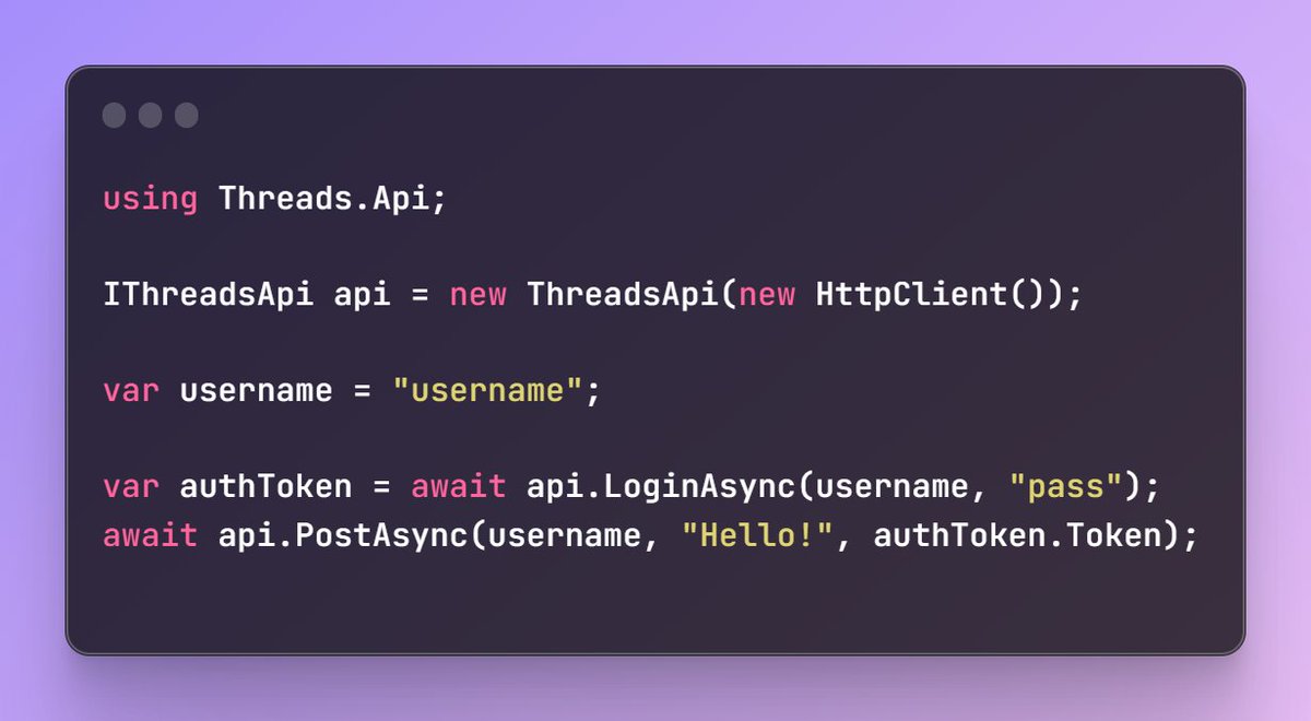 Just look how easy it is to use now 😀 #threads #threadsapp #api #csharp #dotnet