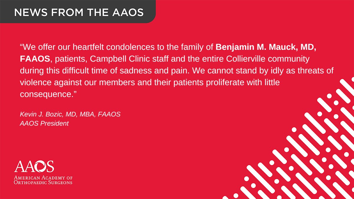 It is with profound sadness that we mourn the loss of Dr. Mauck - a dedicated physician &amp; valued member of AAOS. We stand united with members &amp; community and continue our advocacy efforts while we grieve over the tragic loss of our colleague. 

Read more: bit.ly/44HOqyo