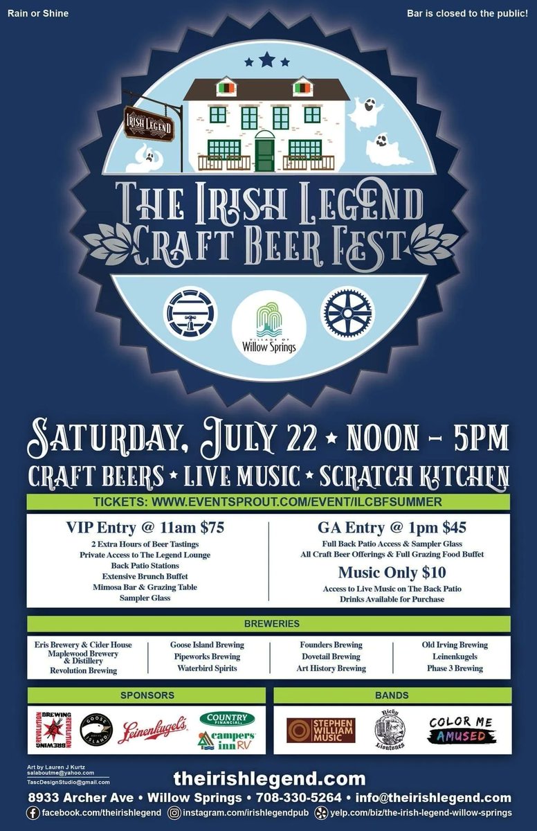 Color_Me_Amused's tweet photo. We’ll be playing in Willow Springs for Beer Fest at The Irish Legend on Saturday 7/22! 

$10 for live music only!

$75 for VIP
$45 for General Admission 

If you’re coming just for the bands, $10 a pop!

👇👇Buy your tickets below👇👇

https://t.co/XAZGe5p7BA https://t.co/hMxduVevdz