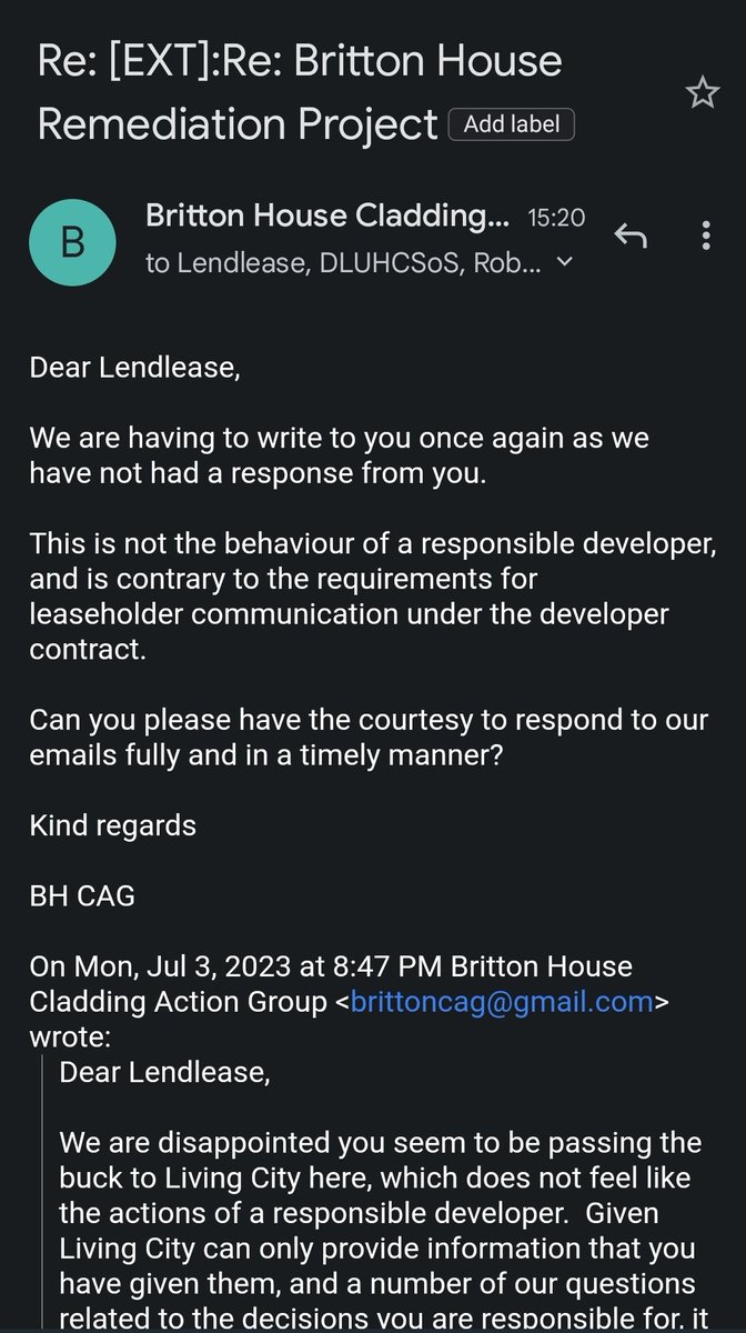 Meanwhile we're desperately trying to strike up dialogue with <a href="/Lendlease/">Lendlease</a> about our dangerous homes they built in #MANCHESTER Green Quarter but they refuse to answer our questions &amp; meet with us!
#BuildingSafetyCrisis
<a href="/michaelgove/">Michael Gove</a> @luhc <a href="/NLC_2019/">NLC - KATIE KENDRICK OBE - LEASEHOLD CAMPAIGNER</a> <a href="/McrCladiators/">Manchester Cladiators</a> <a href="/ukcag/">UK Cladding Action Group</a>
<a href="/MENnewsdesk/">Manchester News MEN</a>