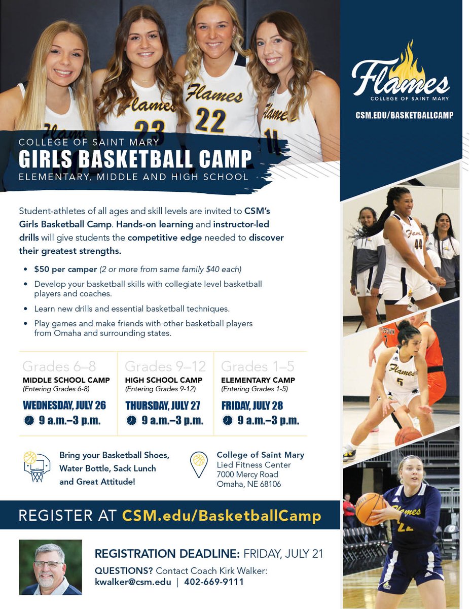Campers, Campers, Campers!  There's still time to  sign up for <a href="/CSMFlamesWBB/">CSM Flames Basketball</a> basketball camps.  Fun and skills taught by CSM coaches and players.  Camps for girls entering grades 1-5, 6-8, and 9-12.  We're looking forward to having you in our gyms.  #campseason #goflames