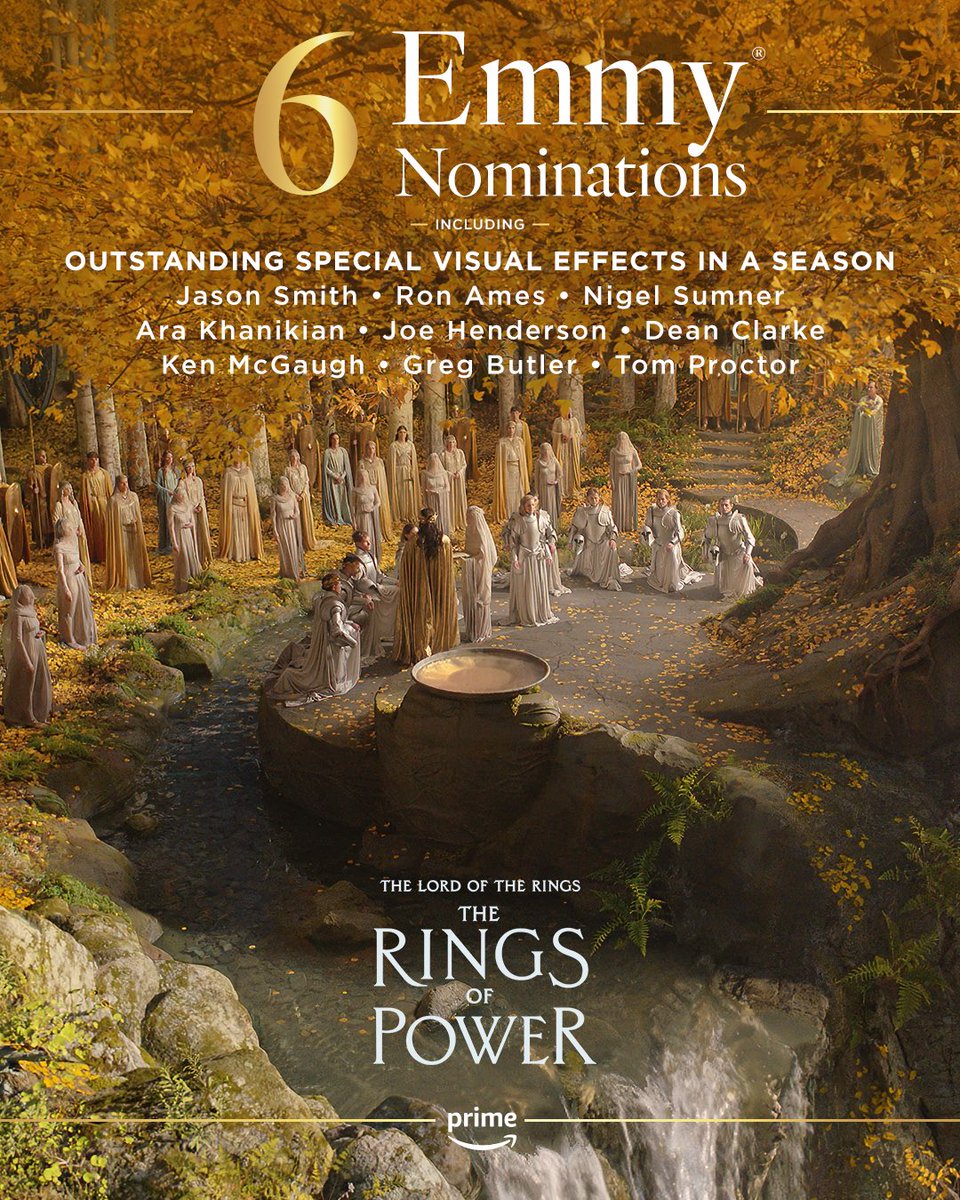 Congratulations to the #RingsOfPower team on their 6 Emmy Nominations including Outstanding Special Visual Effects in a Season!