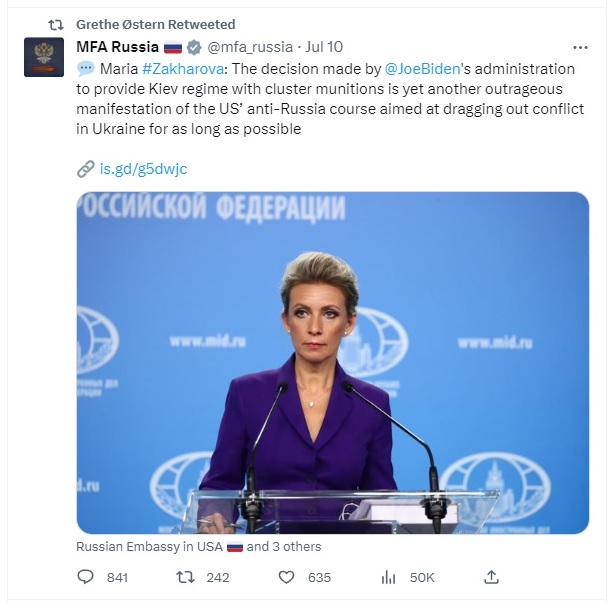 @GretheOstern You're lying. You also retweeted the Russian MFA. It is now very clear what you are up to.