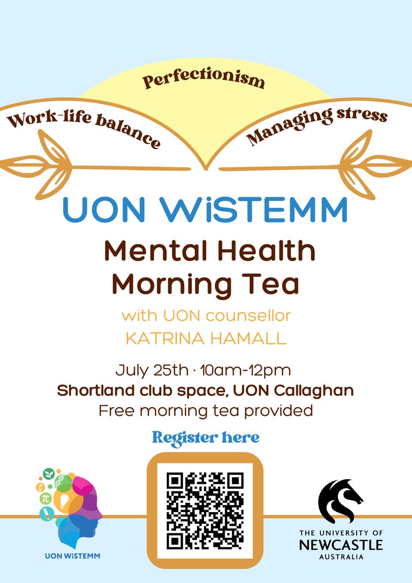 Come along to our UON WiSTEMM event - mental health morning tea ☕️👋🏼

Perfectionism, work-life balance and how to manage stress are just some of the topics to be discussed at our upcoming morning tea with UON counselor Katrina Hamall. 

Registration here: uonwistemmmhmt.getqpay.com/?fromsite=true