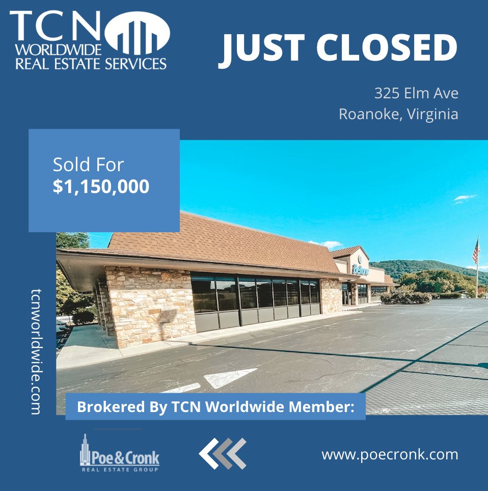 Huge congratulations to <a href="/pcfirmpoecronk/">Poe & Cronk </a> on the sale of their 325 Elm Ave property in Roanoke, VA. Thom Hubard &amp; Stephen Pendergrass marketed the property for sale. The high-profile location is a perfect fit for the new owner! 
#TCNSuccessStories #VirginiaCRE