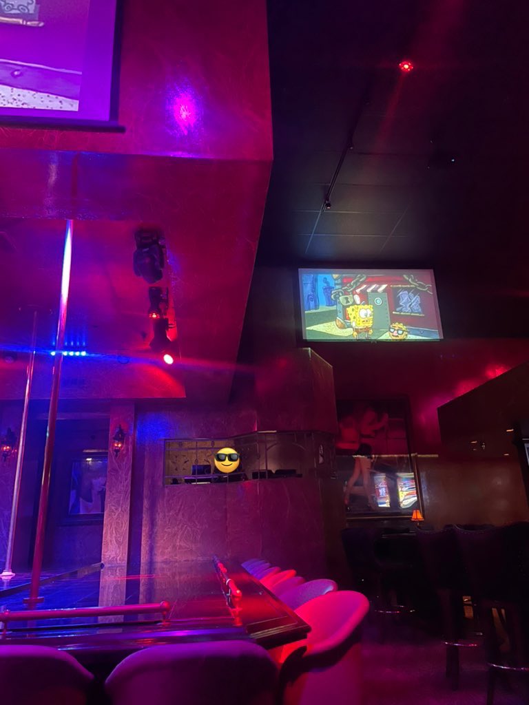 why are they playing spongebob at the strip club