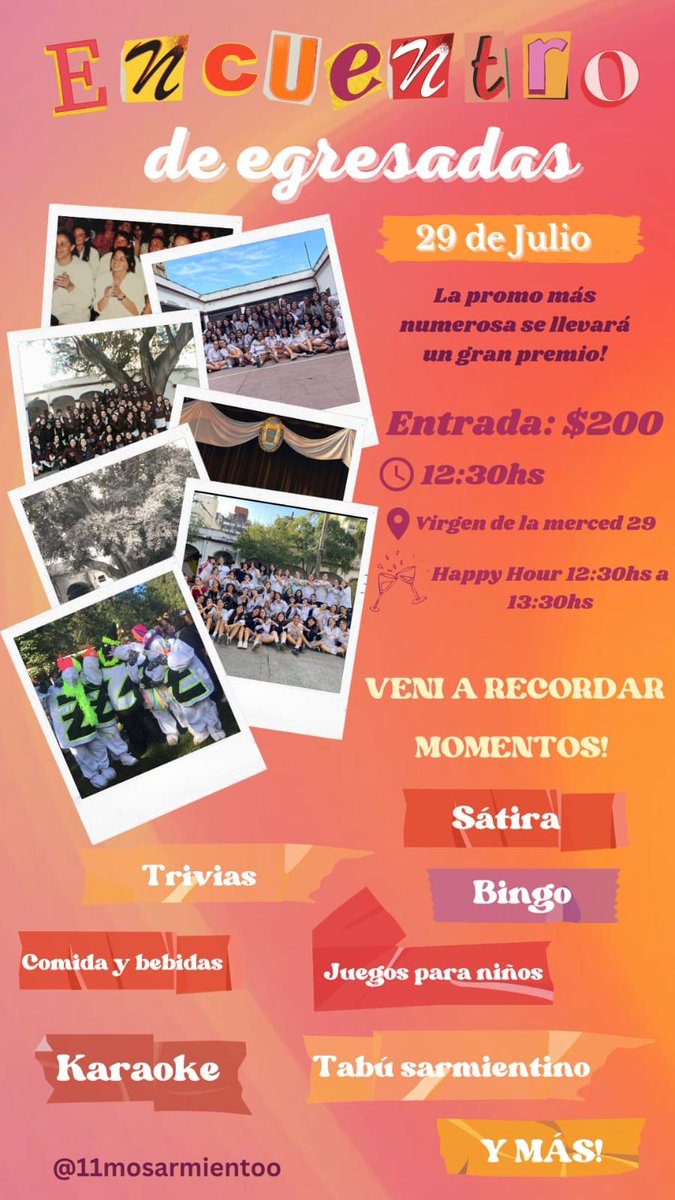 CEESOficial's tweet photo. ¡GRAN ENCUENTRO DE EGRESADAS!🌼🧡

Invitamos a nuestra enorme familia sarmientina a compartir un día lleno de actividades y recuerdos de nuestra tan querida casa🏡

¡Las esperamos!🥰 https://t.co/tdo6mInlrx