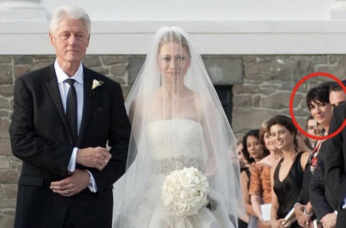 WallStreetApes's tweet photo. Here is Ghislaine Maxwell at Chelsea Clinton's wedding. Its worth mentioning Maxwell was supposed to be in a court hearing.... but she got "excused" and showed up at this wedding the same day…. Rules for thee but not everybody in Jeffery Epstein’s big sex trafficking club. Would you have been allowed to be excused? 

#Epstein #EpsteinClientList #EpsteinIsland #JefferyEpstein Epstein Island