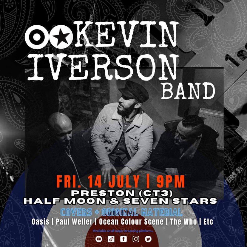 iverson_guitar's tweet photo. TOMORROW 💥
Friday 14th July: ‘Kevin Iverson BAND’ will be performing at The Half Moon and Seven Stars, Preston (CT3 1EB) 9pm start !
♥️🤍💙
#keviniverson #singer #guitarist #relcolondon #guitar #britpop #indie #mods #scooterscene #lambretta #vespa #royalalloy #rocknroll https://t.co/8hrK6hZP9U