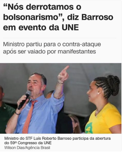 fellipebambam's tweet photo. Isso é normal? Escrachou de vez? Imagine um ministro do STF dizendo numa palestra que eles “derrotaram o lulo-petismo”. A oposição ingressará com processo de impeachment contra Barroso por cometer o crime de “exercer atividade político-partidária”, previsto no art. 39, 3, da lei 1079/50.