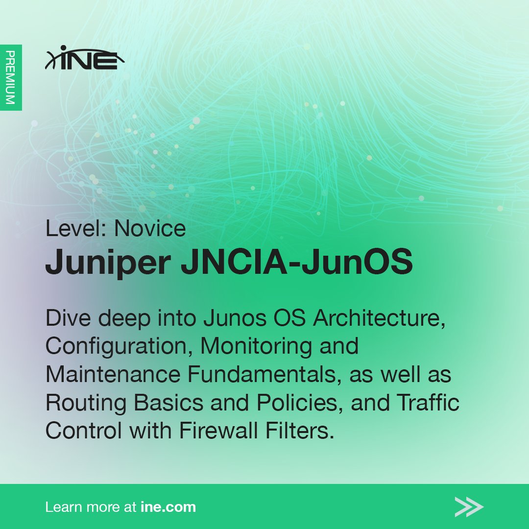 ine's tweet photo. INE has not one... not two... but THREE #Juniper Networking Learning Paths ready to help you ace your exam! 🙌

Get the details: https://t.co/kk9UKomU5v

#networkadministrator #INE https://t.co/DUn4ZNKDjQ