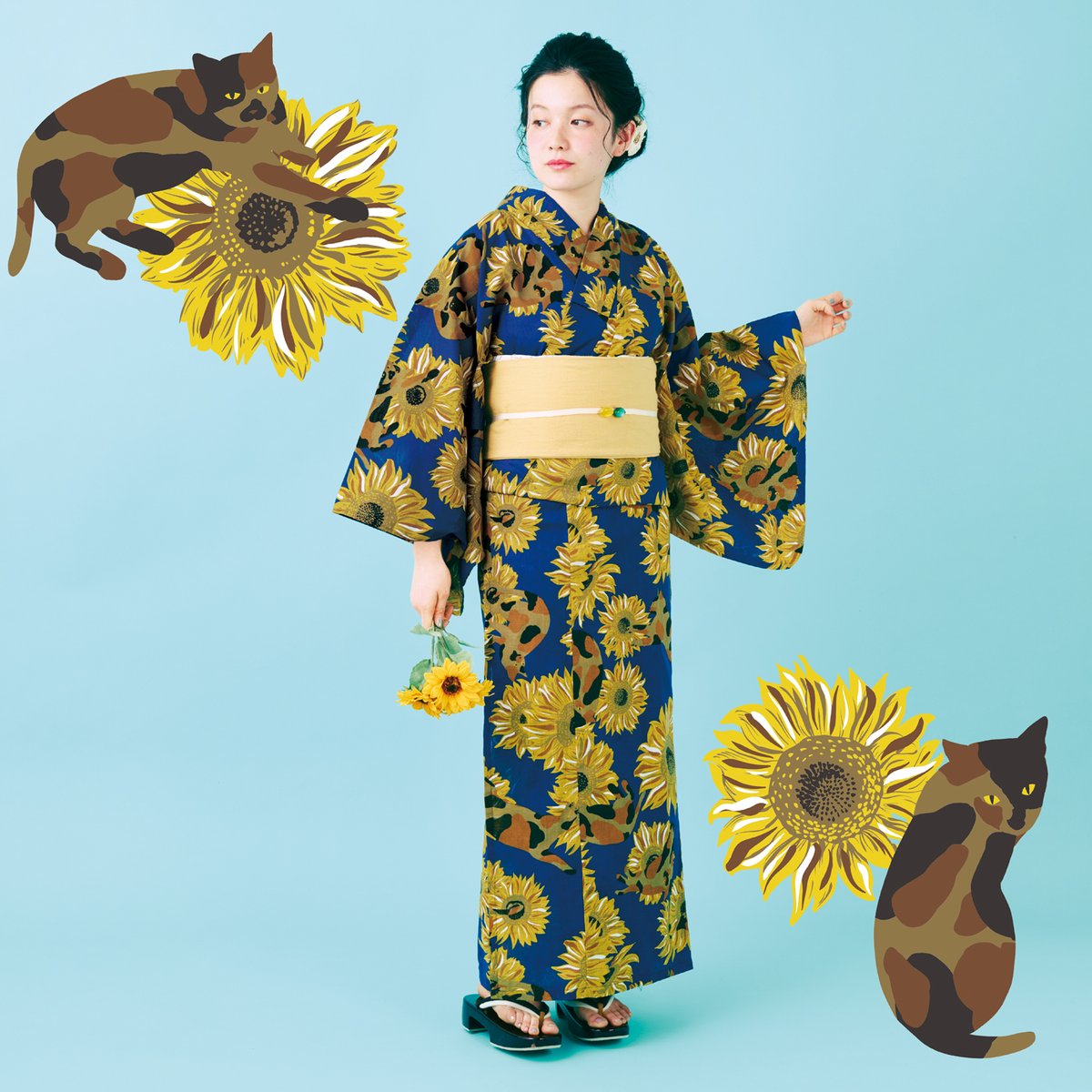 「花火大会にサビ猫さんと出かけませんか? の猫部オリジナル浴衣が販売中  熱狂的フ」|フェリシモ「猫部」のイラスト
