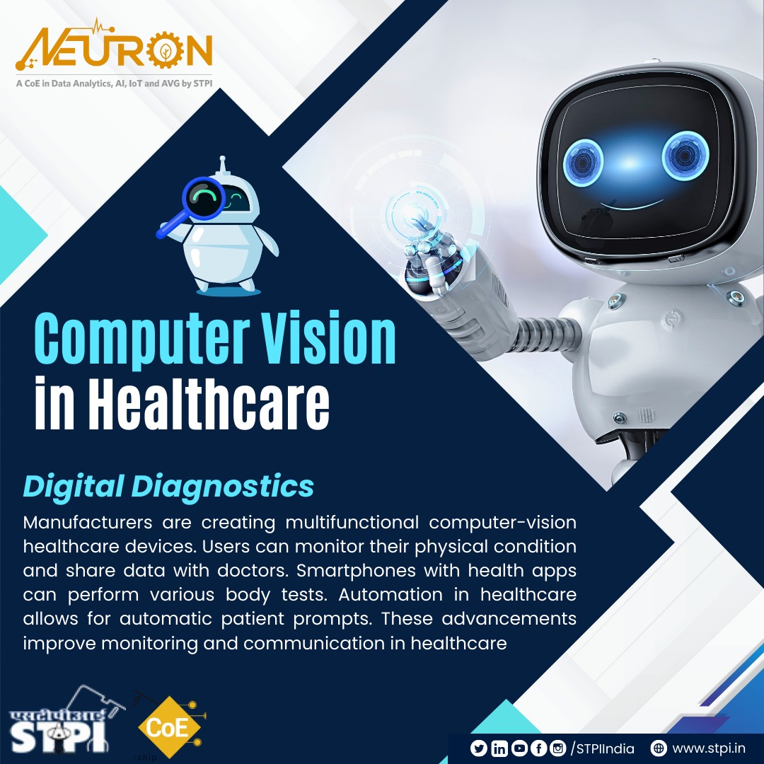 STPIMohali's tweet photo. Manufacturers are creating multifunctional computer-vision healthcare devices. Users can monitor their physical condition and share data with doctors. Explore how #STPINEURON is helping #startups to build such soln: https://t.co/gojXb4ILVi #STPICoEs #STPIINDIA #STPIINCUBATION https://t.co/Eji8EuXUI3