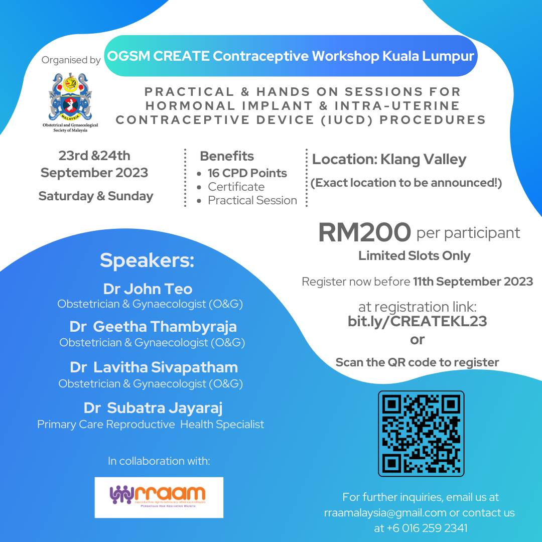 RRAAMalaysia's tweet image. We&apos;re back with another CREATE Workshop, this time right here in Kuala Lumpur!

Exact location to be announced soon 👀

Limited slots only, register now before 11th September 2023.

Registration link:
bit.ly/CREATEKL23 (link in bio)

#CREATEWorkshop #RRAAM #SRHR #OGSM