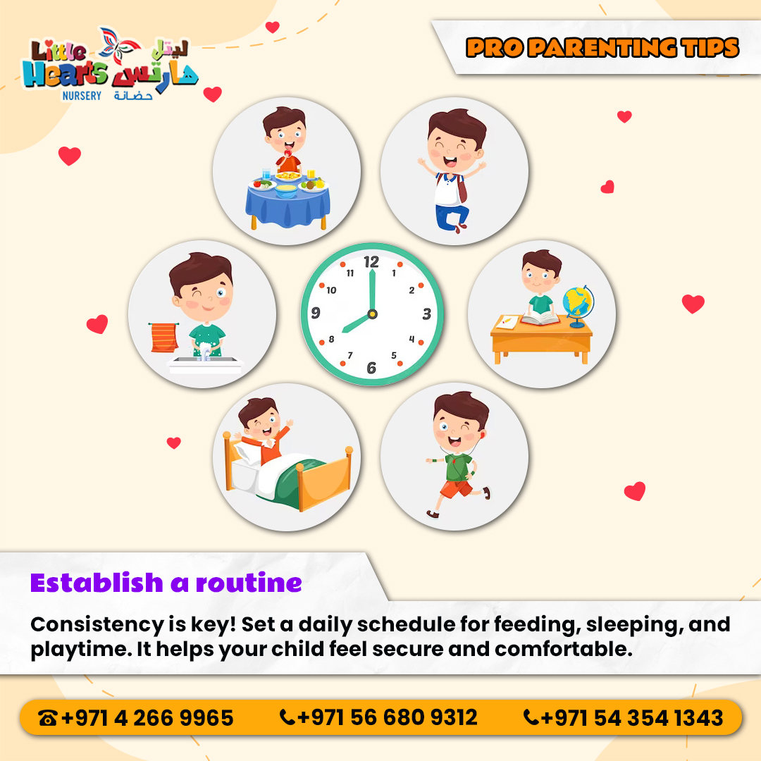 Parenting Tip: Nurturing Little Ones!

Establish a routine: Consistency is key! Set a daily schedule for feeding, sleeping, and playtime. It helps your child feel secure and comfortable!

#preschool #KHDA #eyfscurriculum #dubainursery #happykids #littlehearts