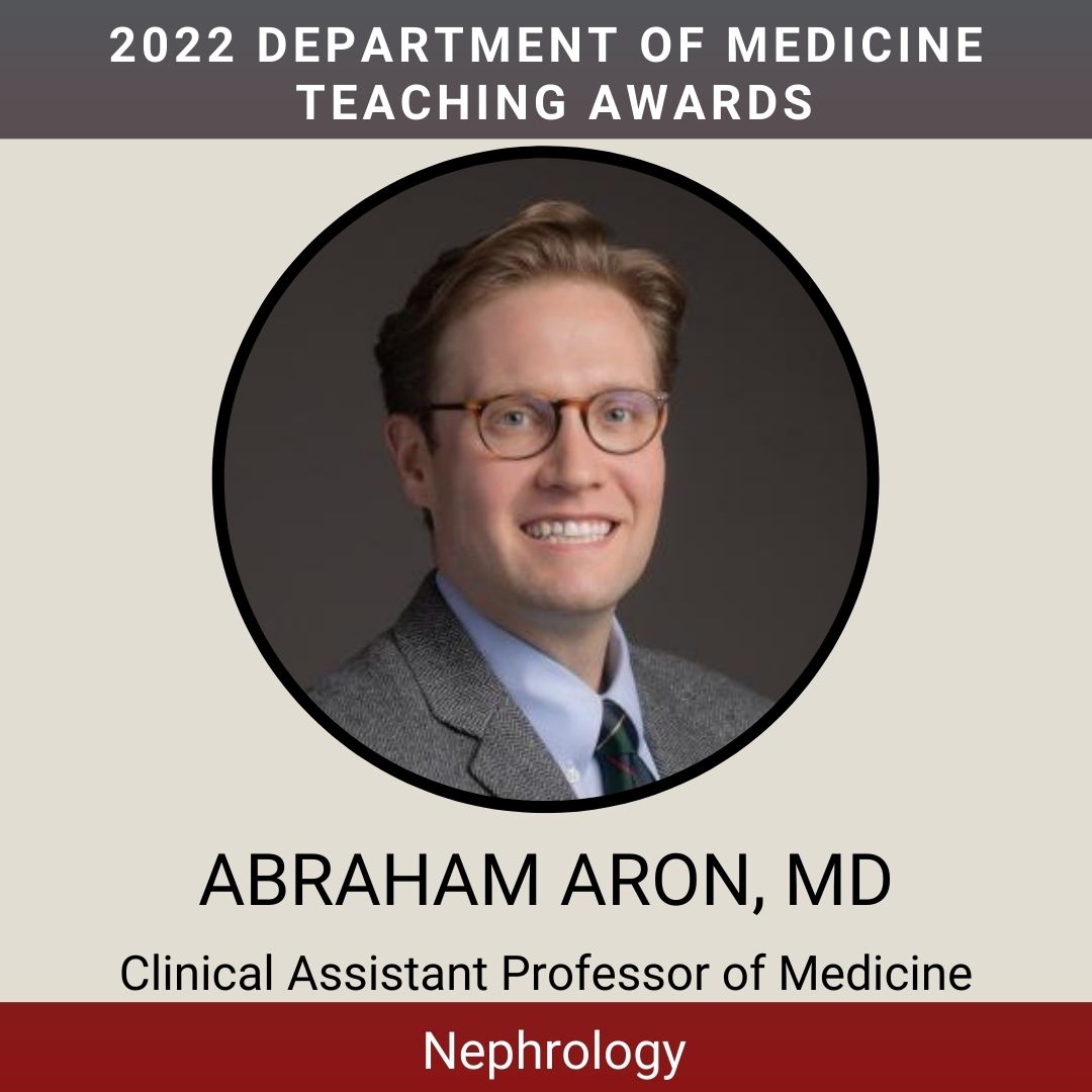 StanfordNeph's tweet photo. Congrats to @AW_Aron88 for winning one of the prestigious @StanfordDeptMed Teaching Awards! https://t.co/xiIXPDtphw
