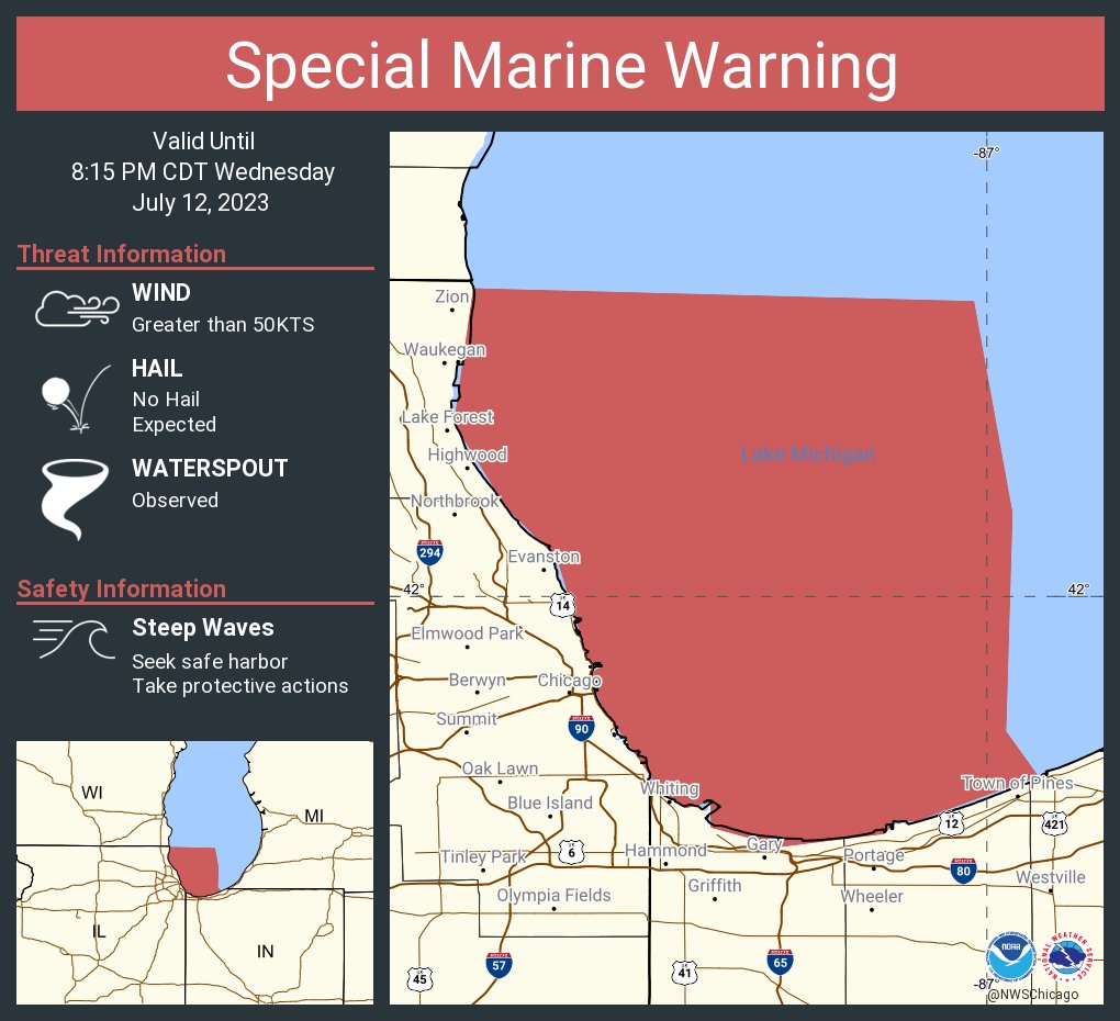 NWS Chicago on Twitter "Special Marine Warning continues for the Lake