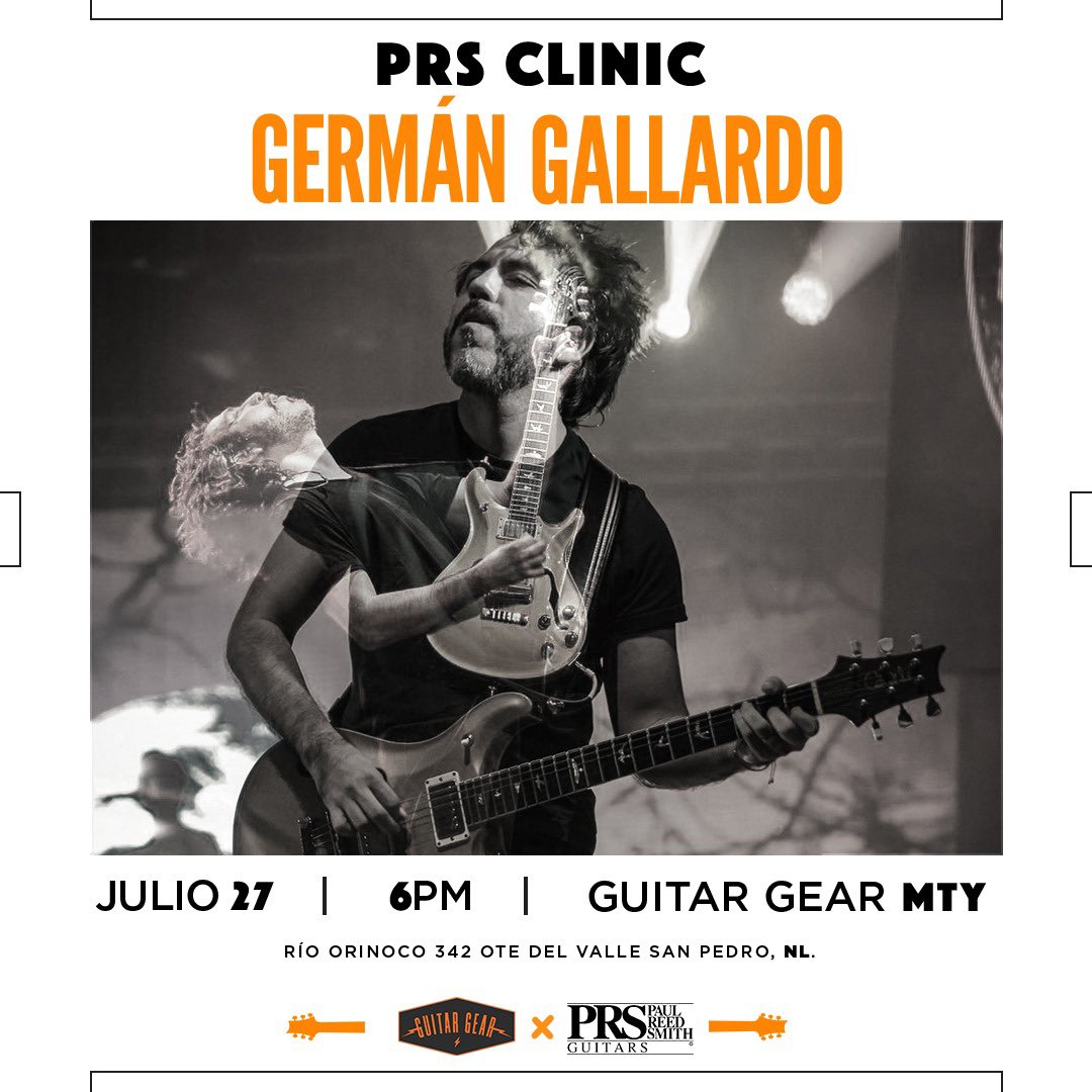 Fanáticos de <a href="/prsguitars/">PRS Guitars</a> 🎸🚨

Separen la fecha. Tendremos el gusto  de recibir a <a href="/germangallardo/">Germán Gallardo</a> el 27 de Julio en <a href="/GuitarGear/">Guitar Gear</a> Monterrey para una clínica con <a href="/prsguitars/">PRS Guitars</a> 

¡Evento gratuito! Registro necesario vía email 👉🏻 anibal@guitargear.com.mx 

Los esperamos ✌🏽