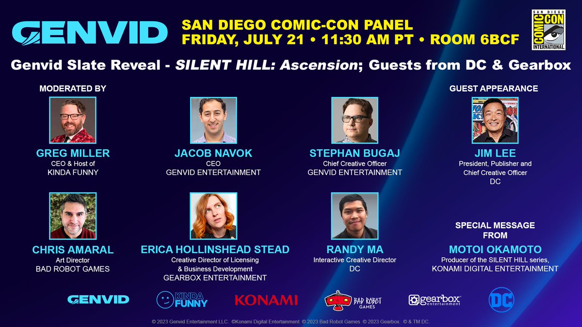 GameOverGreggy's tweet photo. What's up, #SDCC?!

I'm hosting the @GenvidEnt Slate Reveal: SILENT HILL: Ascension and Special Guests from DC and Gearbox Comic-Con Panel!

It’s happening Friday, July 21st in Room 6BCF at 11:30am PT -- BE THERE! https://t.co/G4Z8mnFJJS
