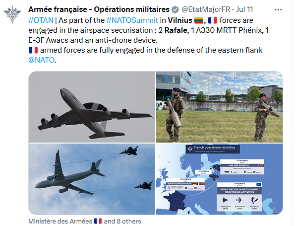 Mathieu_Droin's tweet image. The summit being in 🇱🇹was a perfect occasion to shed light on the Eastern flank, amid rising concerns vav 🇧🇾 with the prospect of 🇷🇺 tactical nukes deployment (+Wagner). It was preceded by massive exercises #AirDefender2023  and securized by significant temporary deployments 👇