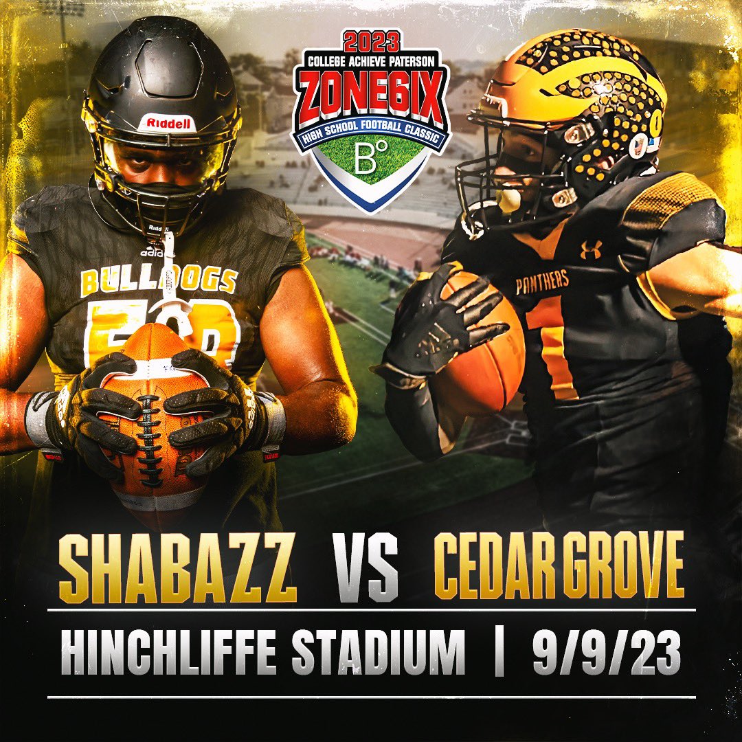 🚨CLASSIC ALERT: Shabazz &amp; Cedar Grove will face each other Saturday September 9th at 3pm before St. Peter’s vs DePaul‼️ #Zone6ix 

<a href="/ShabazzFootball/">Shabazz Football</a> <a href="/CGFootballHS/">Cedar Grove Football</a> 

🎟️ Ticket Link: eventbrite.com/e/3rd-annual-z…
<a href="/ShabazzFootball/">Shabazz Football</a> <a href="/CGFootballHS/">Cedar Grove Football</a>