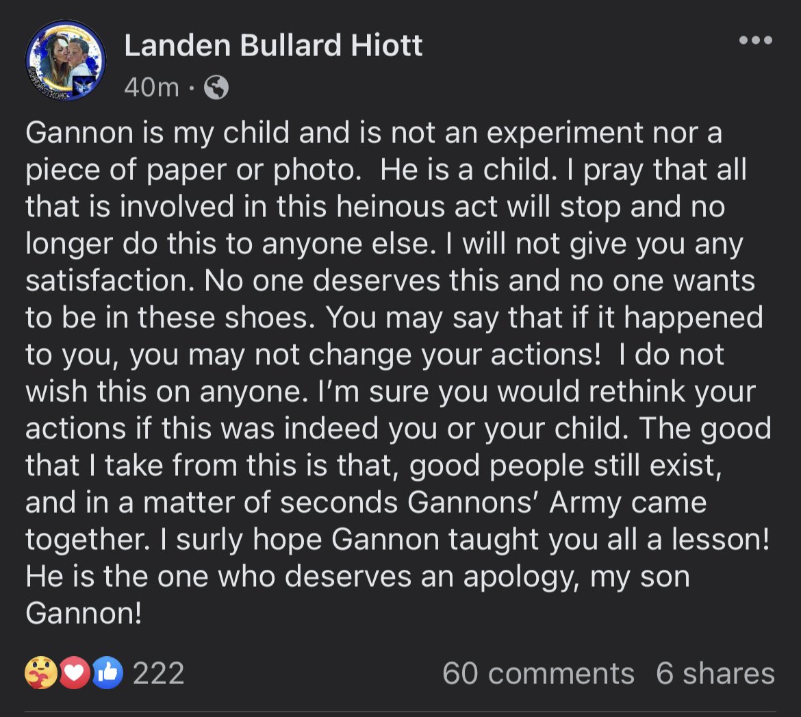Statement from Gannon Stauch mom regarding the #ZavGirl situation. 💙💙🙏💙💙 what an amazing woman. Stop causing any further trauma to this family !!!!