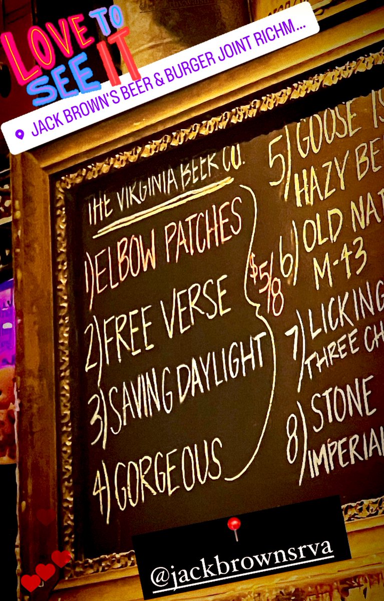 VirginiaBeerCo's tweet photo. IRL at @JackBrownsRVA ๐ฐ
#ElbowPatches
#FreeVerse
#SavingDaylight
#Gorgeous https://t.co/wv16Y4xqr7