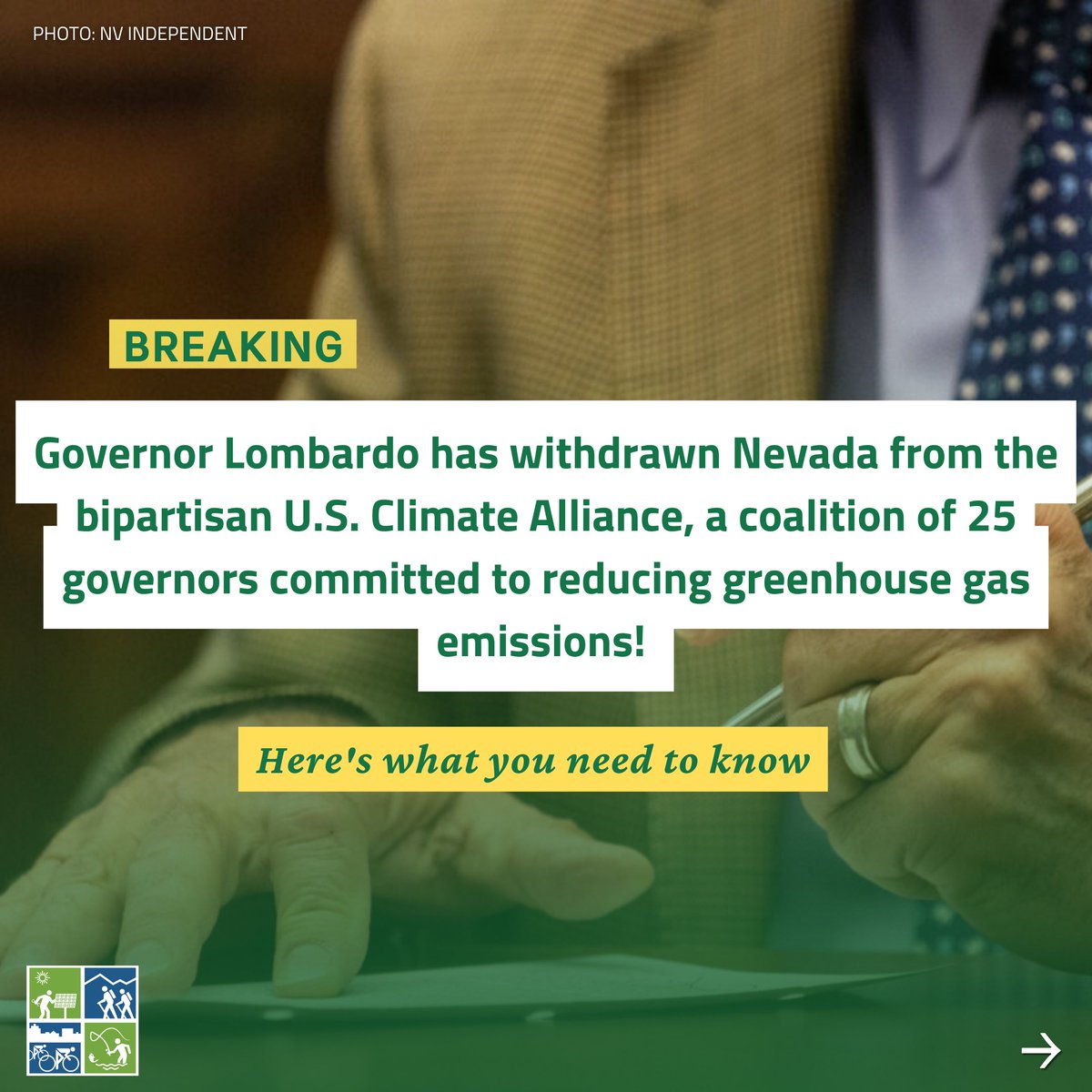 NVconservation's tweet photo. BREAKING: Gov @JoeLombardoNV nonsensical decision to withdraw Nevada from the U.S. Climate Alliance is BAD for Nevadans and sends our state in the WRONG direction on climate...

Read our Press Release HERE: https://t.co/zvGfzsP4Vu https://t.co/T7vkol76xA