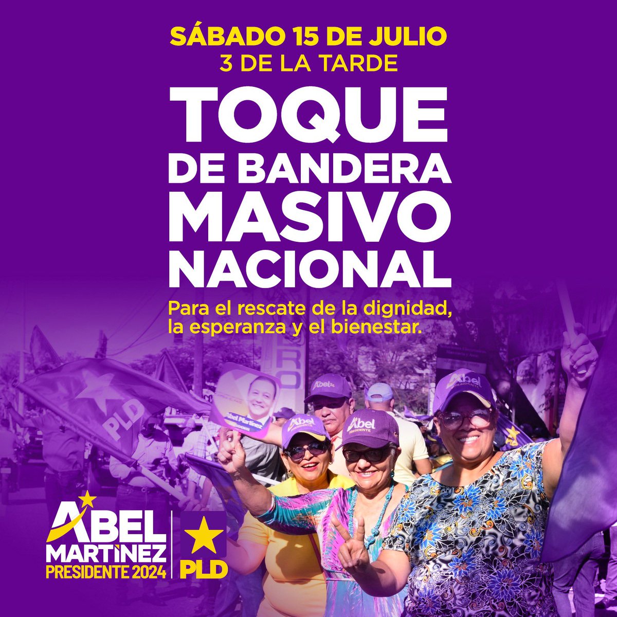¡Toque de bandera masivo nacional! 

Para el rescate de la dignidad, la esperanza y el bienestar. 

🗓️Sábado 15 de julio. 
⏰ 3:00 p.m. 

#AguantenQueFaltaPoco