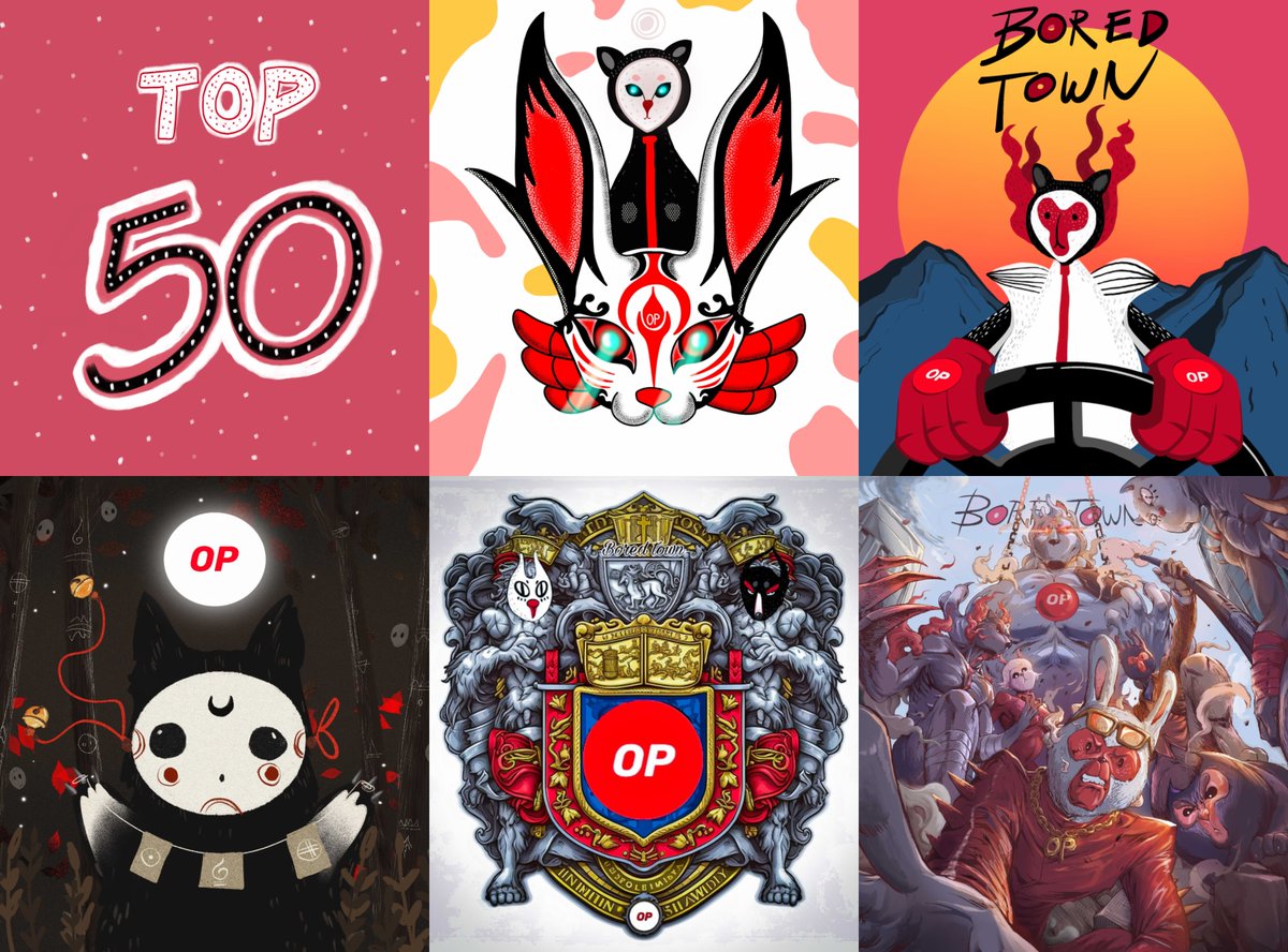 BoredTownNFT's tweet photo. 🔴Congratulations to our top 50 artists in the Bored Town X Optimism  #NFT art contest🎉

⚫️Featured below are @ZkGoblins @DSMD_DSMD @Bairtai @CRONOS4871 @kimimutami 

⚪️ Keep an eye out for more of our top 50 or see the list below. Next round of voting coming soon. https://t.co/Apocdmqteu