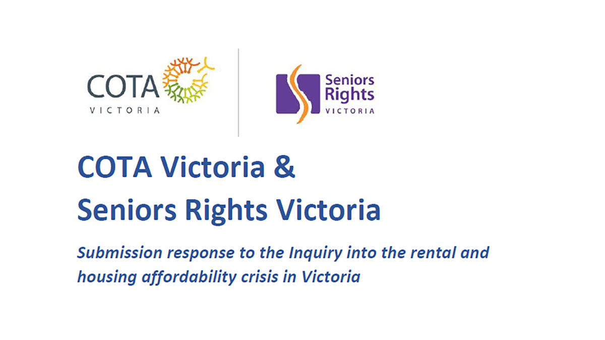 COTA Victoria and Seniors Rights Victoria have prepared a submission response to the Inquiry into the rental and housing affordability crisis in Victoria.

Read our full submission here.

cotavic.org.au/information/re…