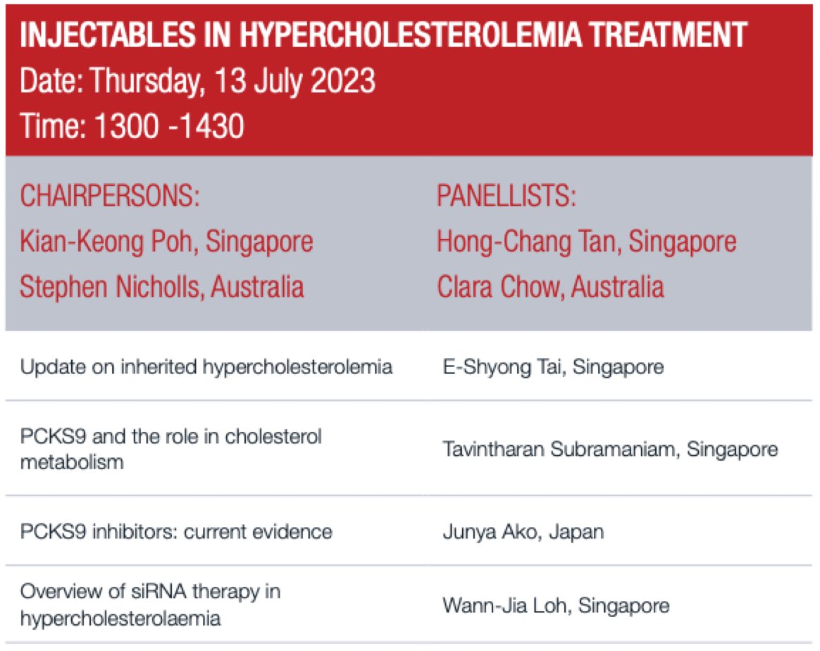 Don’t miss our conjoint session today at @APSC2023 fantastic line up of chairs, speakers and panellists to talk about injectables in hypercholesterolemia treatment. See you there!