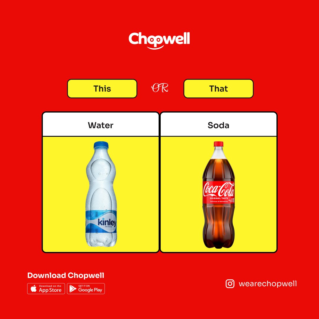 After enjoying a sumptuous meal, what’s your favorite thing to drink? Mine’s soda. What’s yours?
.
.
.
#launchingsoon #chopwell #wearechopwell #wearecoming #fooddeliveryservice #fooddeliverycompany #thisorthat #thisorthatchallenge