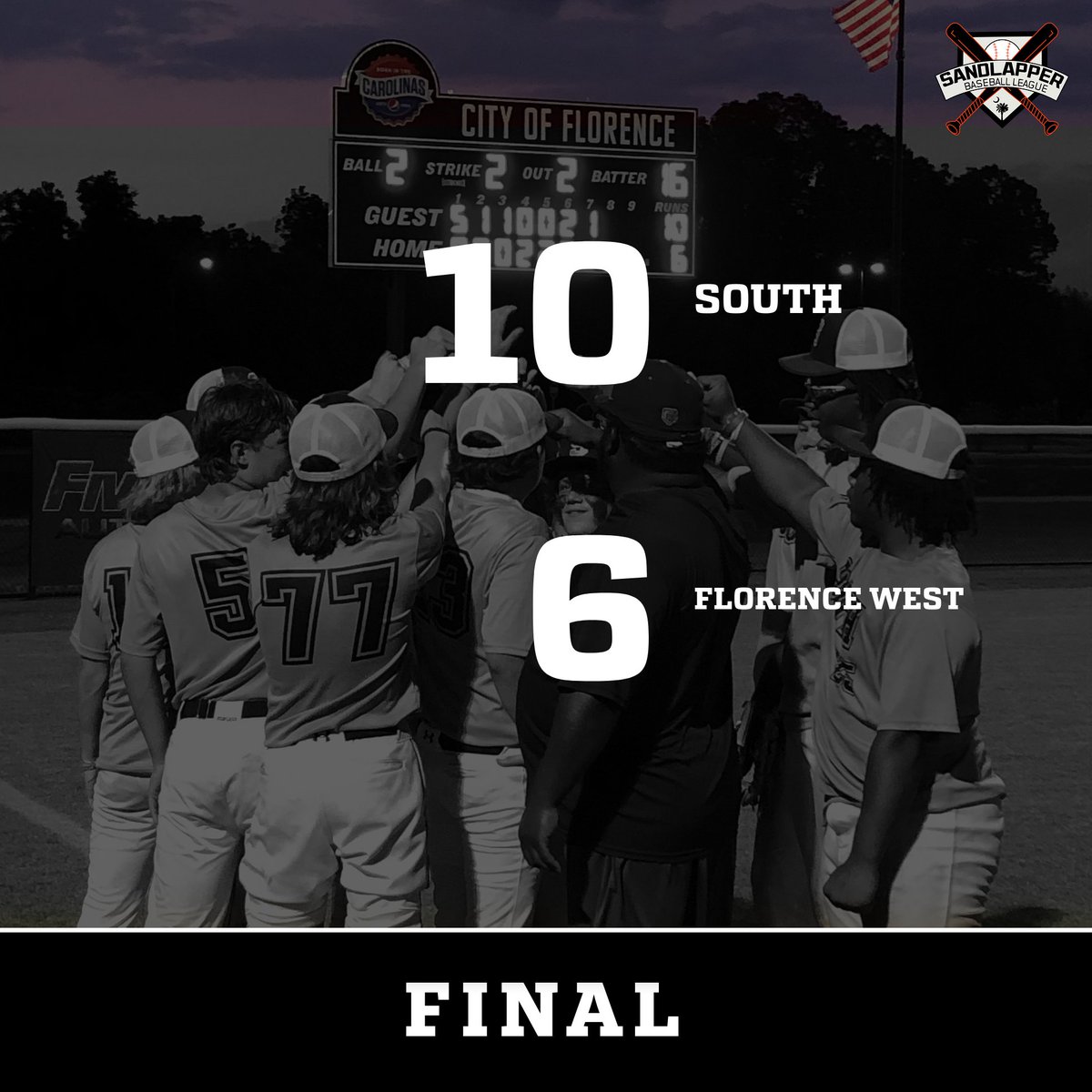 South defeats Florence West to advance to the Sandlapper Farm League Championship game on Monday.