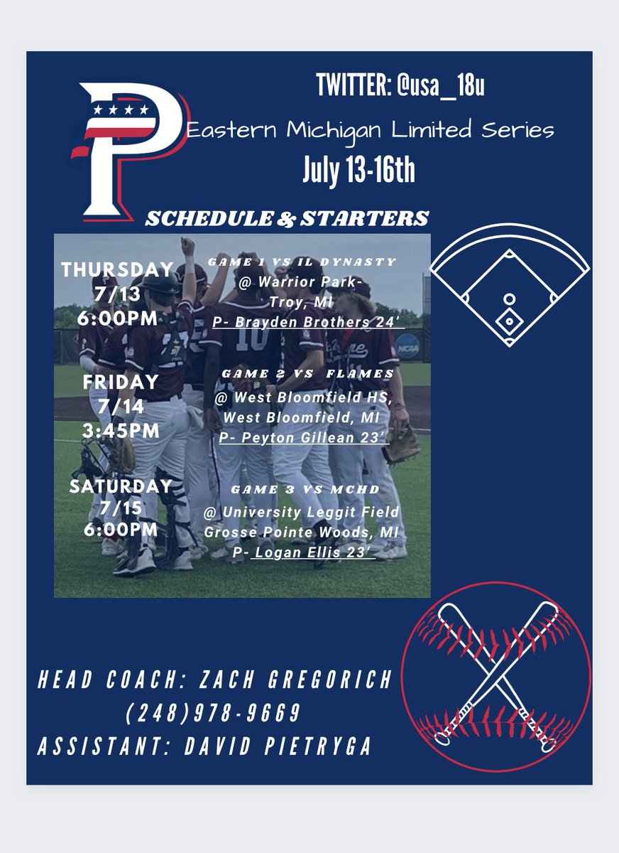 USA Prime MI 17u Exposure (@usapgregorich) on Twitter photo 🚨UPDATED STARTING ROTATION🚨
Game 1: <a href="/brothersbrayden/">Brayden Brothers</a>
Game2: <a href="/gillean_peyton/">Peyton Gillean</a>
Game3: <a href="/Logan_Ellis26/">Logan Ellis</a>
Rosters available at each game!
@PBRMIScout
<a href="/USAPrimeMI/">USA Prime Michigan Baseball & Softball</a>
#PrimeOnTop 🚨UPDATED STARTING ROTATION🚨
Game 1: <a href="/brothersbrayden/">Brayden Brothers</a>
Game2: <a href="/gillean_peyton/">Peyton Gillean</a>
Game3: <a href="/Logan_Ellis26/">Logan Ellis</a>
Rosters available at each game!
@PBRMIScout
<a href="/USAPrimeMI/">USA Prime Michigan Baseball & Softball</a>
#PrimeOnTop