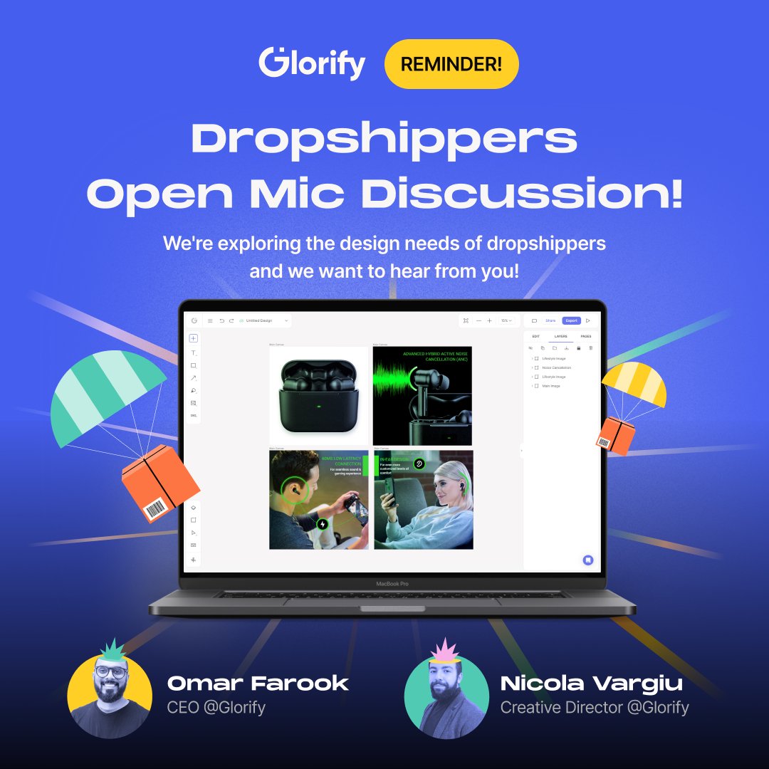 GlorifyDesign's tweet image. A friendly reminder to join us for a special interactive open mic webinar to discuss what you need to improve your dropshipping business’s online presence and enhance your product portrayal. 

Date: 13 July [Thursday]
Time: 4pm BST
Duration: 1 HR
Sign up: t.ly/FG_W