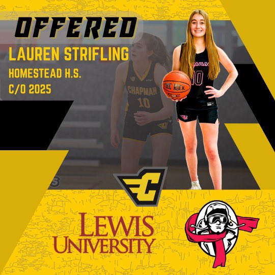 Chapman Girls Basketball (@chapman_gbb) on Twitter photo Congratulations to 2025 <a href="/lstrifling2025/">Lauren Strifling</a> on her first scholarship to <a href="/LewisWBBall/">Lewis Women’s Basketball 🏀✈️</a> and coach <a href="/Coach_Newell1/">Keisha Newell</a> Lauren is one of our original members she’s been playing with us since her 4th grade season! Happy to see her hard work start to pay off! Congratulations to 2025 <a href="/lstrifling2025/">Lauren Strifling</a> on her first scholarship to <a href="/LewisWBBall/">Lewis Women’s Basketball 🏀✈️</a> and coach <a href="/Coach_Newell1/">Keisha Newell</a> Lauren is one of our original members she’s been playing with us since her 4th grade season! Happy to see her hard work start to pay off!