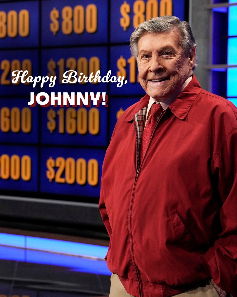 Jeopardy's tweet photo. This ... is ... Johnny! 🥳

We're celebrating the legendary voice of #Jeopardy! a little extra today 🎂 https://t.co/knBxA5qnBT