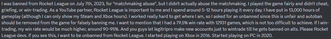 button_shiny's tweet image. Since twitlonger is down.. I want to get unbanned from Rocket League. #RocketLeague