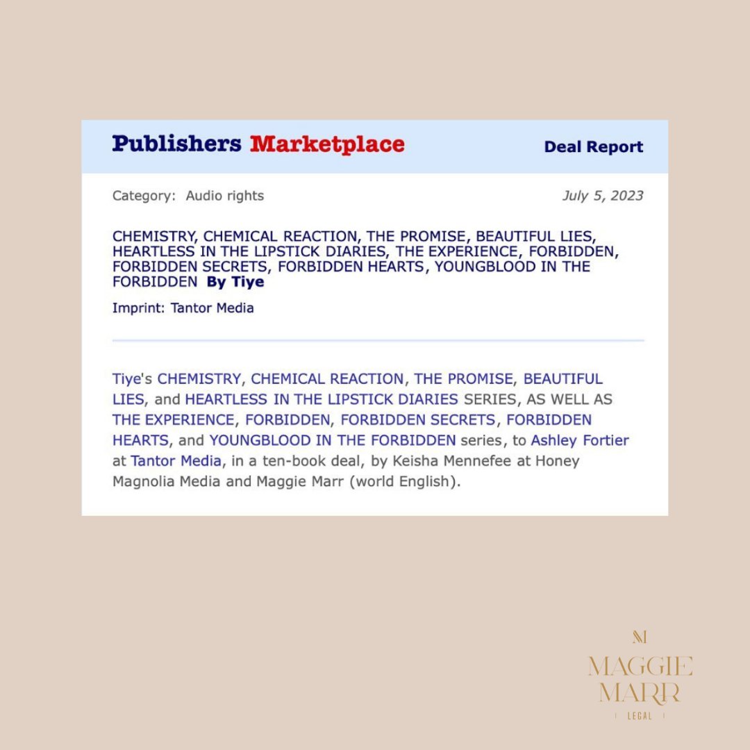 Congratulations @tiye28always for this AMAZING ten-book audio deal! Thank you so much for making us a part of this. We couldn't be more proud of our clients!

#AudioRights #Tantor #Authors #TiyeLove #HoneyMagnoliaMedia #EntertainmentLaw #AmazingAuthor #MaggieMarrLegal