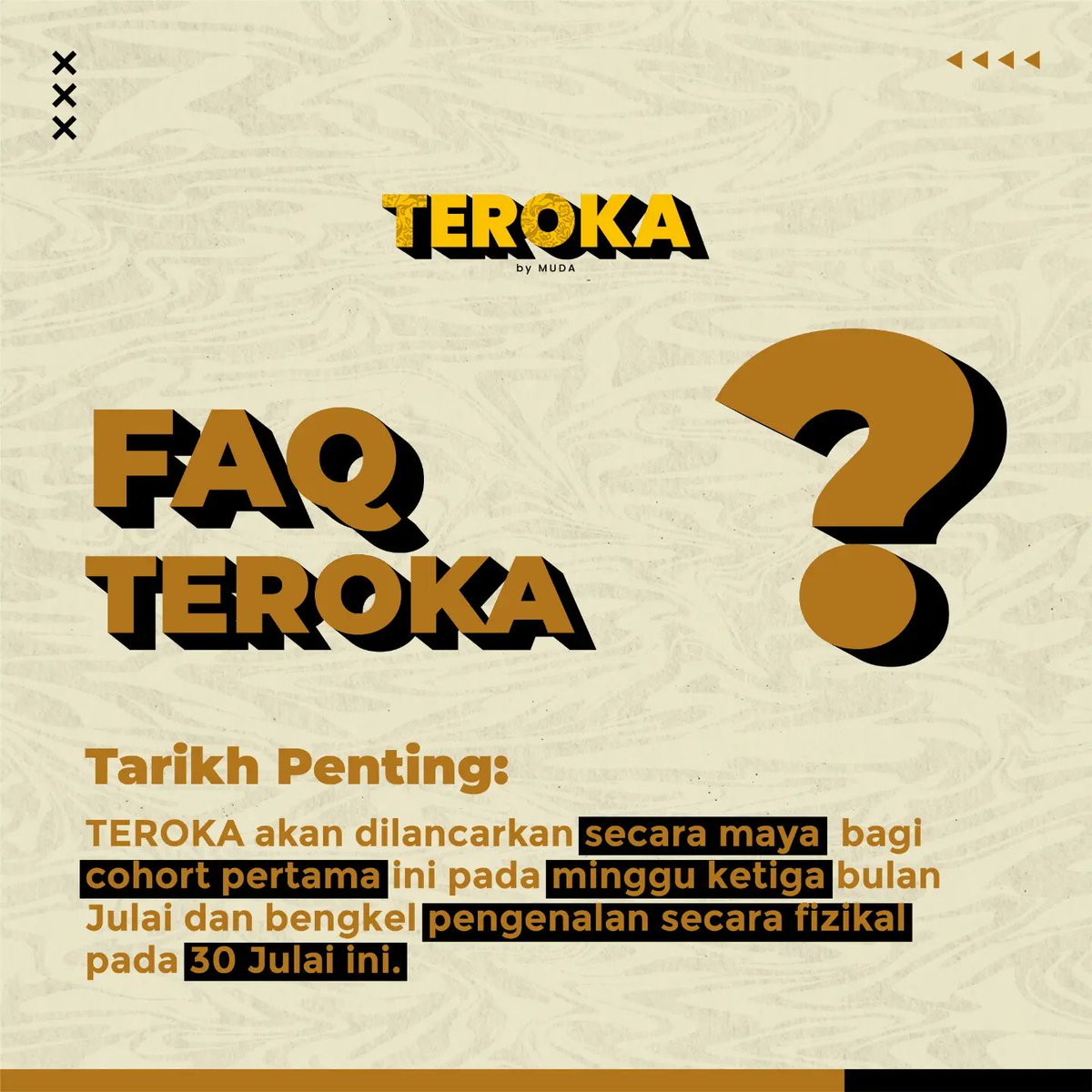 TEROKAbyMUDA's tweet photo. TEROKA menerima sambutan yang menggalakkan dan juga pelbagai soalan yang diajukan.

Maka ini FAQ yang akan menjawap soalan-soalan lazim mengenai TEROKA. 

Jangan segan untuk terus berhubung dengan kami &amp; jangan lupa daftar. Link di bio. https://t.co/L6Q1lw72pH