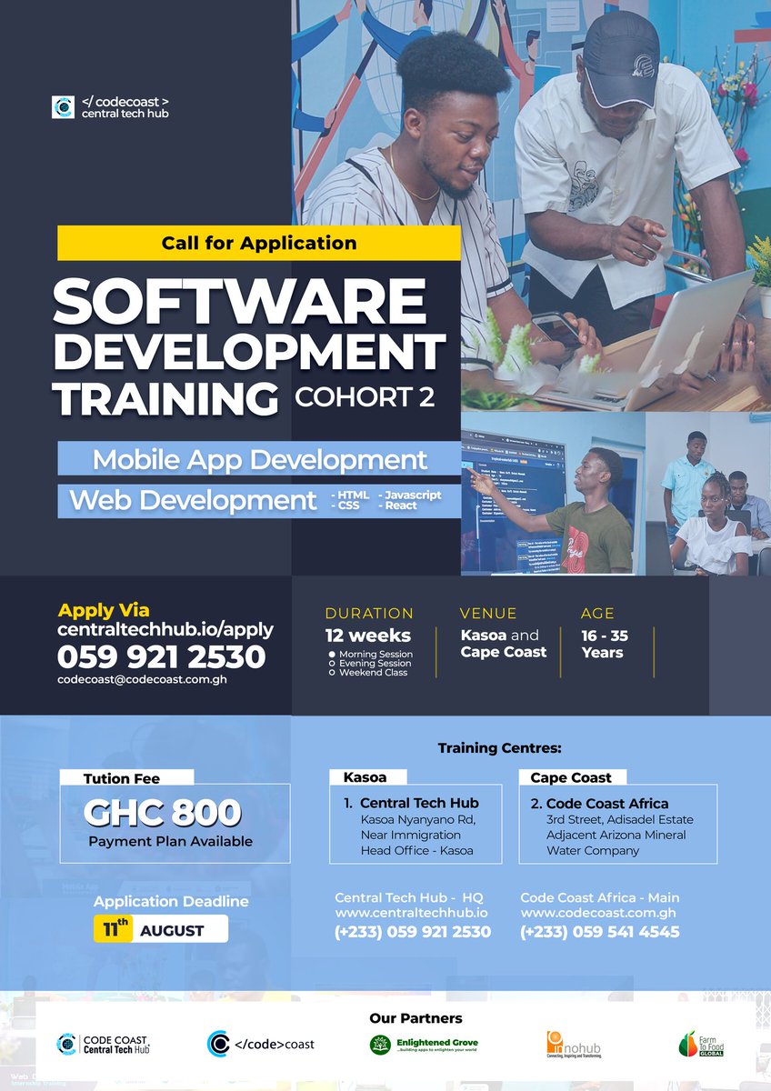 coast_code's tweet photo. If you have dreamed it, then now is the time to walk the path of a software developer.
Apply Now.
#codecoast
#centraltechub
#centralregion
#capecoast https://t.co/SZzFsQ4OyU
